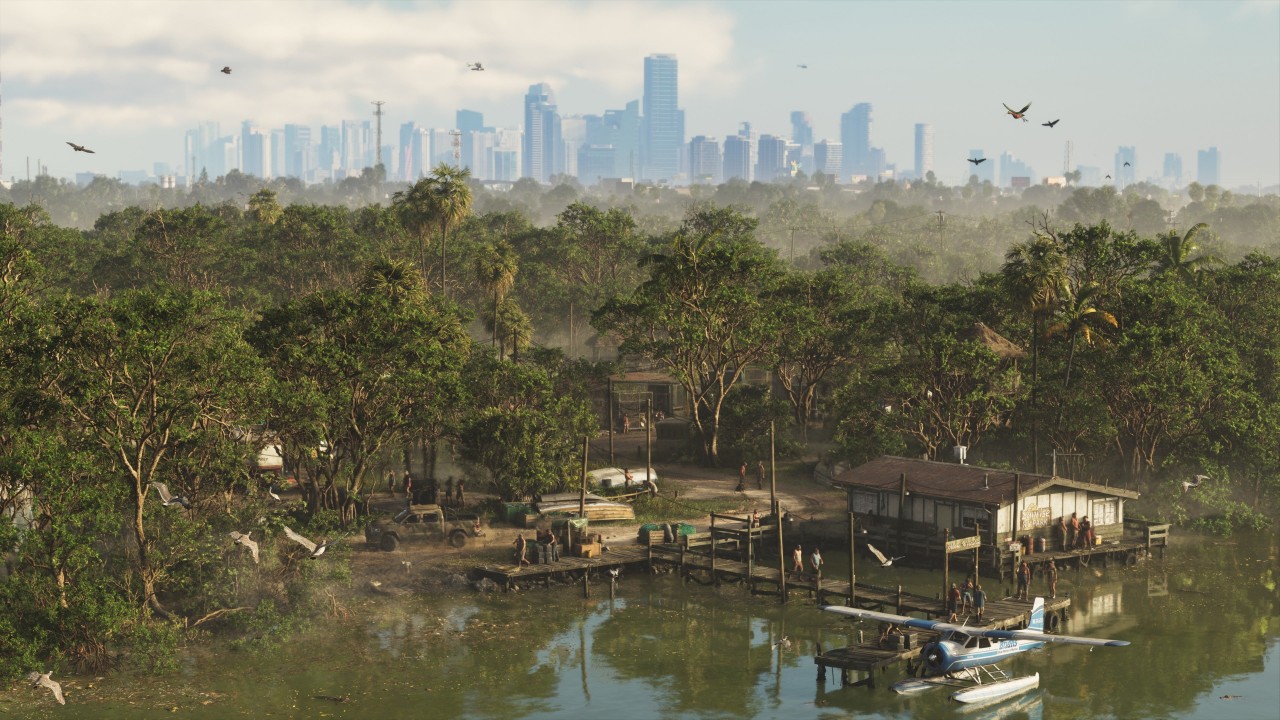 Leonida wetlands with Vice City on the horizon