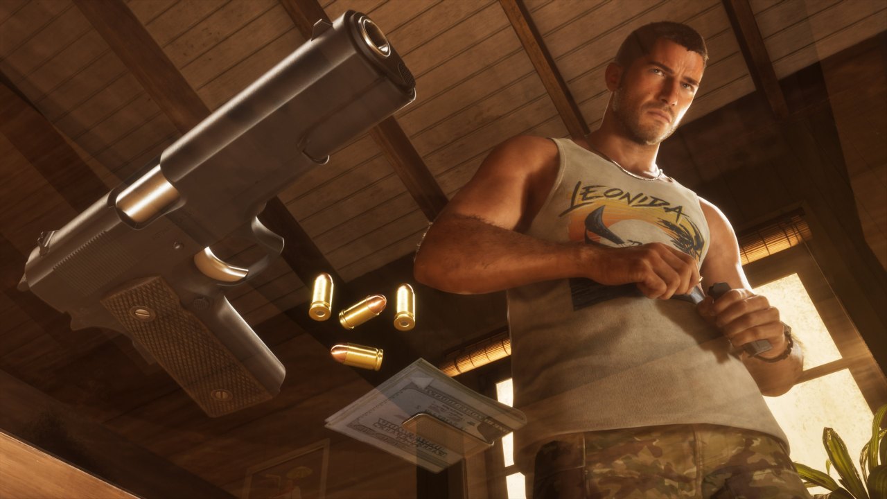 Handgun and ammunition detail — weapons carry more kick and impact than in GTA V.