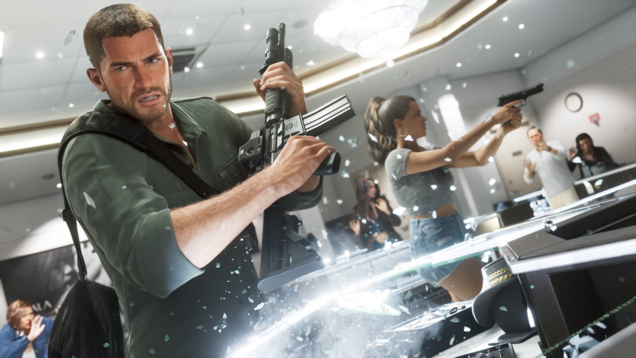 A shootout in Leonida — GTA VI leans on a free-aim feel by default.